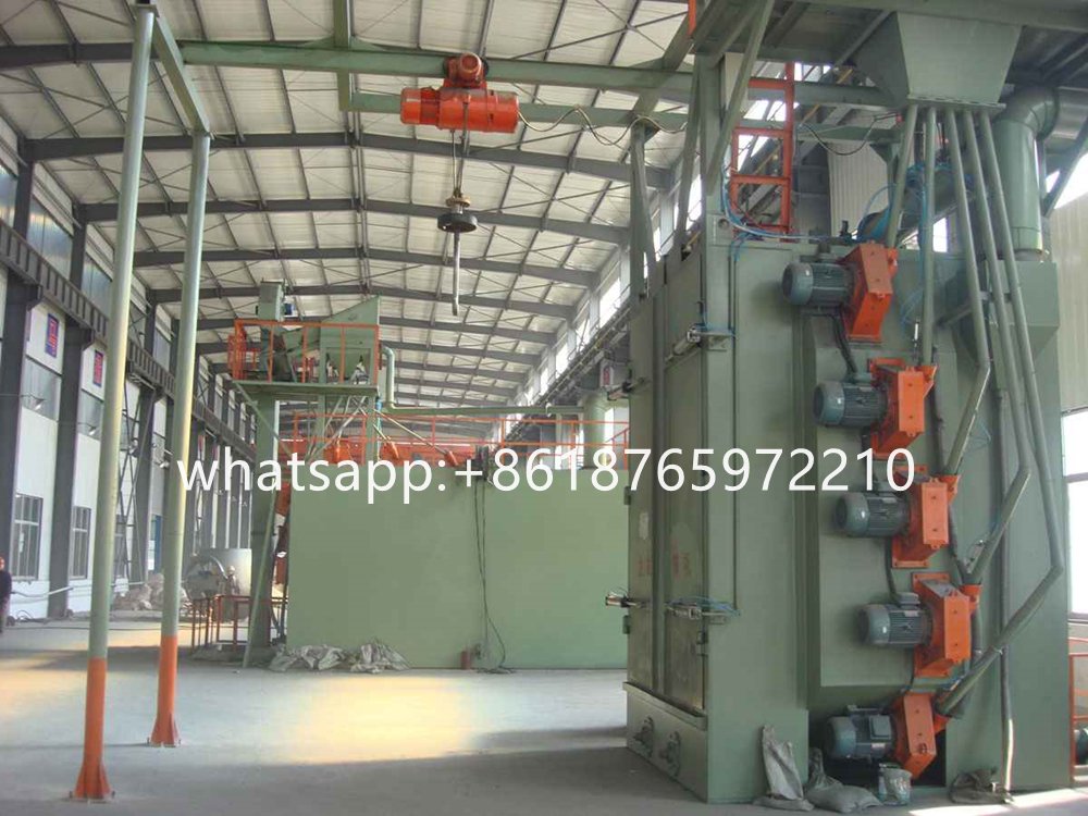 Hanger type shot blasting machine is a standard type of shot blasting machine. Its working cylinder diameter from 900mm to 1300mm, height from 1300mm to 3500mm. Standard machine with 2-7 tosses and the maximum load capacity will be 10000kg. The hanger type shot blasting machine production efficiency is quite high and flexibility span is also quite large. It is the ideal cleaning reinforcement equipment.  Hanger type shot blasting machine is easy to operate: just to handle the work piece on the machine, then press the start button. It will complete the entire cleaning process in a very short time (typically 5-7 minutes), then you will find all dust and residual pellets be removed. 