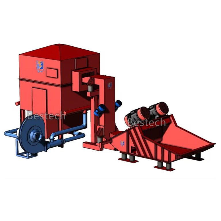 A mechanical reclamation system uses motion energy to physically break down chunks of spent casting sand into a clean, usable, grain size sand.