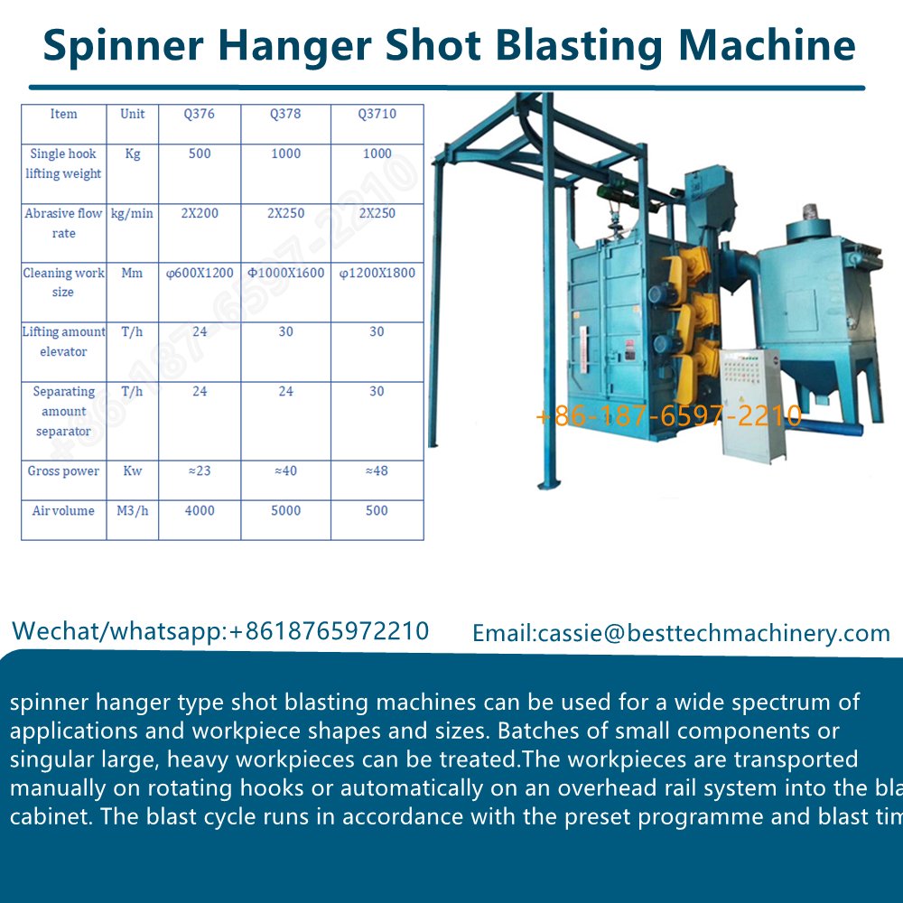 hanger shot blast machine is a type of equipment used in the surface treatment and cleaning of metal parts. 