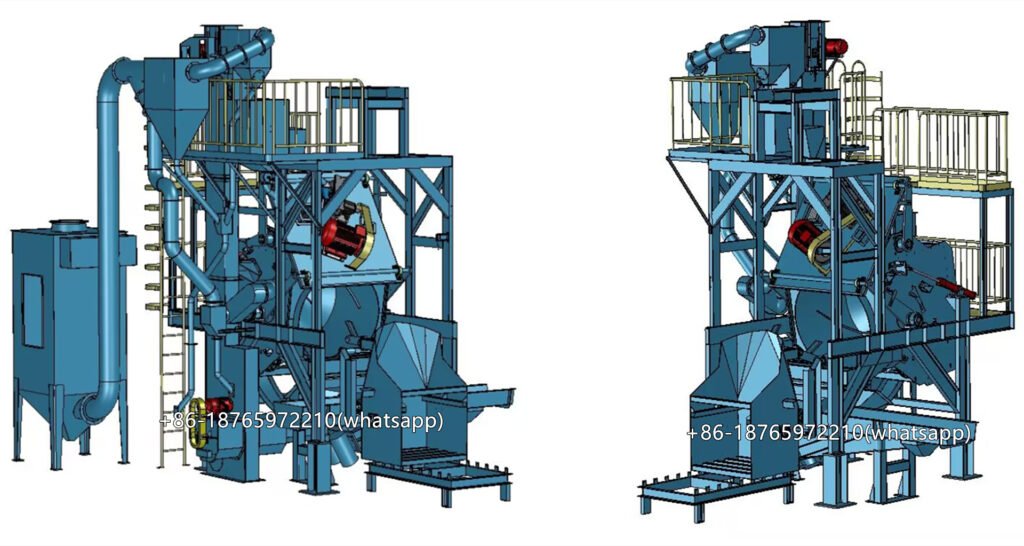 tilting rotary barrel shot blasting machine is a specialized piece of equipment used for cleaning, deburring, descaling, and surface preparation of small to medium-sized workpieces. It is particularly effective for batch processing of metal parts.