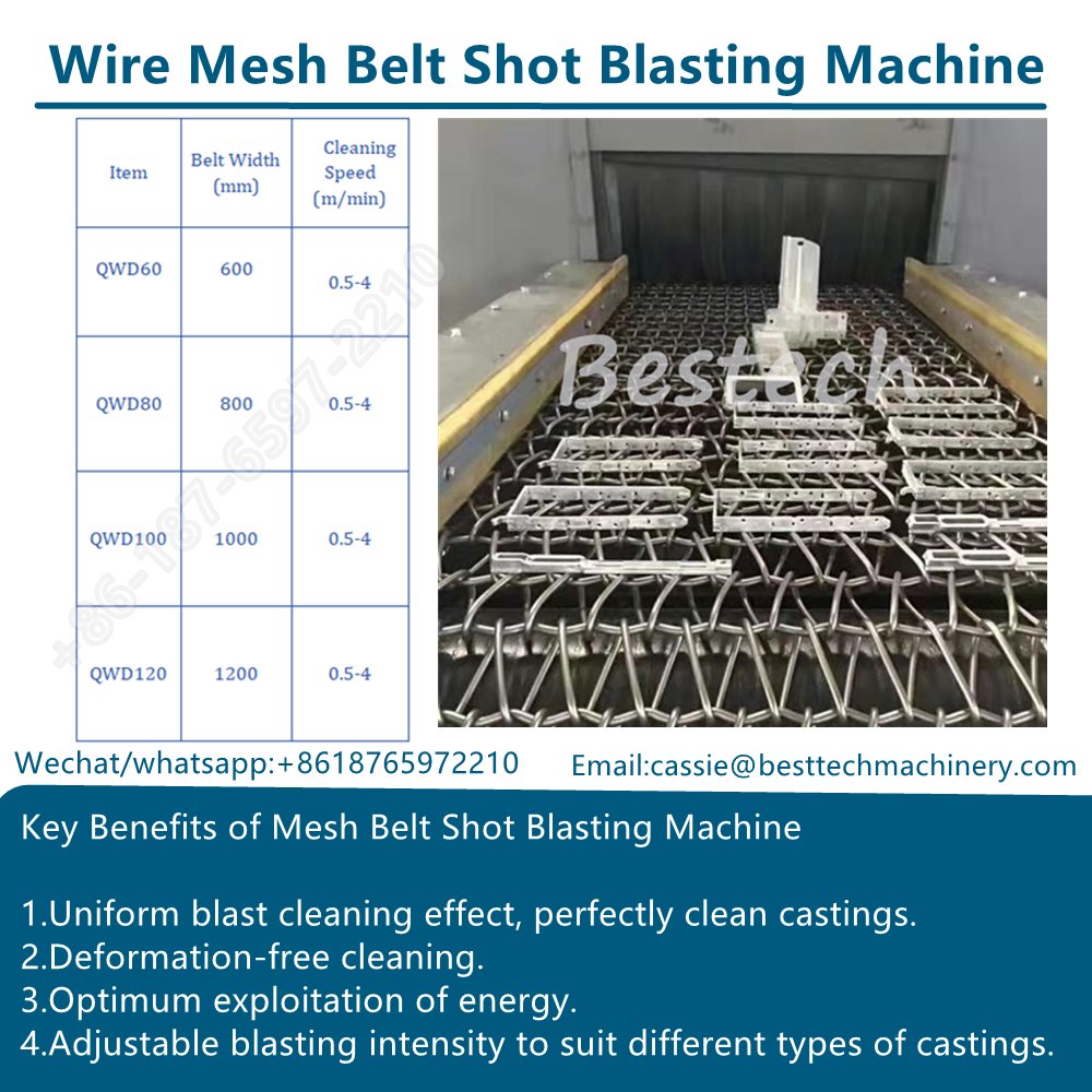 Wire Mesh Belt machines are used for desanding of flat, thin walls and fragile parts of iron and aluminium alloys