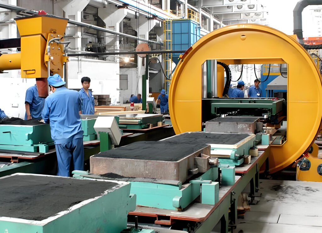 resin sand molding line is a foundry production system used to create molds for casting metal parts. It uses a chemically bonded sand mixture, typically resin and hardener, to form strong and precise molds — ideal for medium to large castings or parts that require high dimensional accuracy and good surface finish.