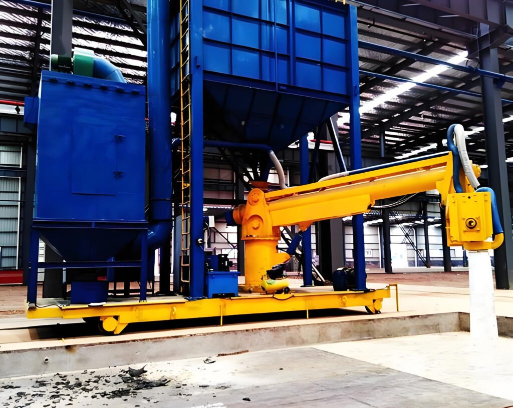 resin sand molding line is a foundry production system used to create molds for casting metal parts. It uses a chemically bonded sand mixture, typically resin and hardener, to form strong and precise molds — ideal for medium to large castings or parts that require high dimensional accuracy and good surface finish.