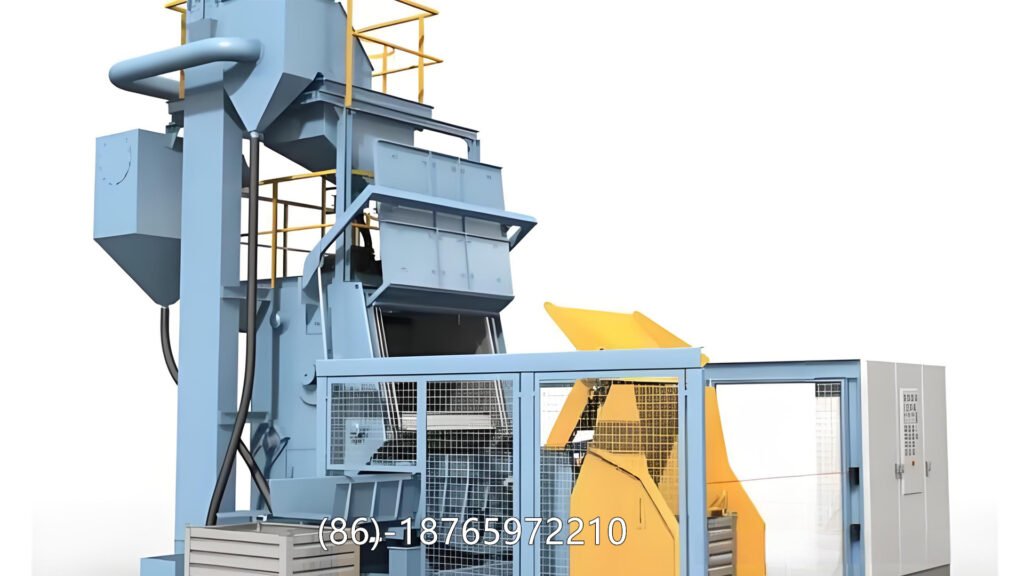 tumble belt shot blasting machine is mainly designed for cleaning small to medium-sized workpieces that can roll or tumble during processing. The workpieces are placed on a rubber or steel belt, and as the belt rotates, the parts continuously turn over. At the same time, high-speed blasting wheels throw steel shots onto the moving parts.