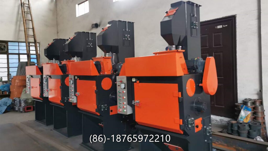tumble shot blasting machine is designed for cleaning small to medium-sized castings, forgings, and metal parts. Parts are continuously tumbled inside a rotating rubber or steel belt drum while high-speed abrasive shots remove rust, scale, and sand from all surfaces.