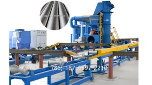 Continuous Steel Pipe External Wall Shot Blasting Machine with Automatic Conveyor System is specifically designed to deliver continuous, high-speed, and uniform cleaning for round steel pipes before painting, galvanizing, thermal spraying, or powder coating.