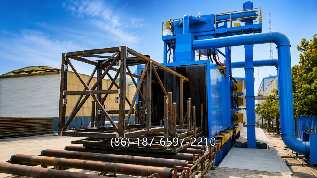 Roller conveyor shot blasting machine is a continuous surface preparation system designed for steel products that can move through a blasting chamber on powered rollers.