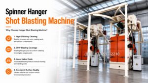hook type shot blasting machine is an enclosed abrasive blasting system that uses a suspended hook to carry metal workpieces into a blasting chamber.