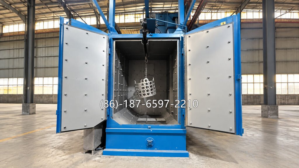 hook shot blasting machine is industrial surface-treatment equipment that uses high-speed abrasive particles to clean metal workpieces suspended from a hook or overhead lifting system.