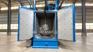 hook shot blasting machine is industrial surface-treatment equipment that uses high-speed abrasive particles to clean metal workpieces suspended from a hook or overhead lifting system.
