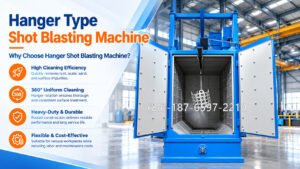 hook shot blasting machine is industrial surface treatment equipment that uses high-speed abrasive particles to remove contaminants from metal workpieces.